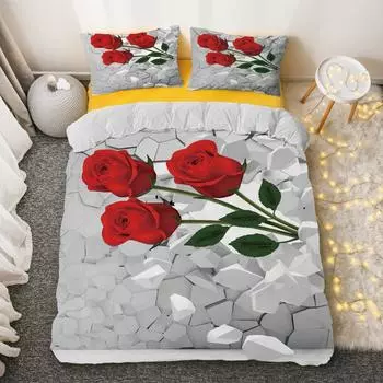 3D-принт с розовыми цветами и красными пододеяльниками для девочек и женщин, романтический подарок, полиэстеровое одеяло, покрывало King Queen Full Twin Size 70x133cm 2pcs