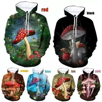 3D-принт с изображением гриба, толстовка с капюшоном для женщин, свитшот, весна-осень, большой размер, толстовка с капюшоном, дизайнерская одежда для женщин S