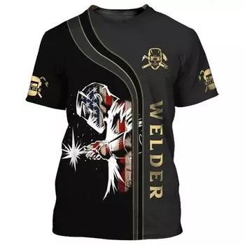 3D-принт с изображением инструмента сварщика Футболки с короткими рукавами для сварщиков Модные свободные футболки Harajuku Трендовая одежда с круглым вырезом Мужские топы S