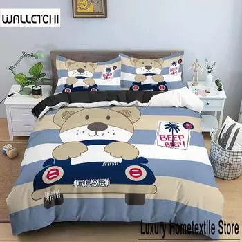 3D-принт с изображением медведя и машины, комплект постельного белья для мальчиков и девочек, двуспальный пододеяльник, наволочка, детская кровать, домашний текстиль для взрослых 70x133cm 2pcs