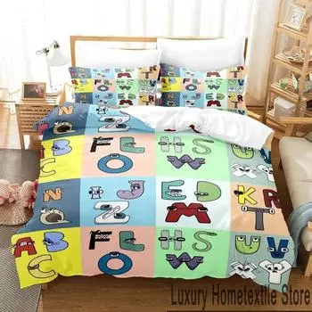 3D-принт с изображением мультфильма «Алфавит Lore AZ» Комплект постельного белья для мальчиков и девочек, двуспальная кровать размера «king-size», пододеяльник, наволочка, кровать для мальчиков и взрослых 70x133cm 2pcs