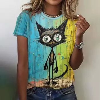 3D принт с изображением животных из мультфильмов Женские футболки Летняя мода Футболки с коротким рукавом Топы Пуловеры Свободная уличная женская одежда S