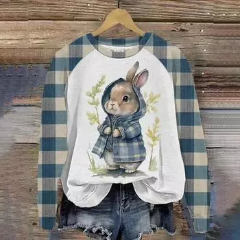 3D-принт с изображением животных из мультфильма «Кошка», модная женская футболка с круглым воротником на весну и осень, винтажный повседневный свитер с длинным рукавом S