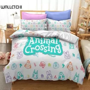 3D-принт с изображением животных из мультфильма Crossing Game Комплект постельного белья с двуспальной кроватью Twin King Пододеяльник Одеяло Наволочка Для мальчиков Девочек Взрослых Спальня EU Single 135x200cm