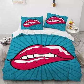 3D-принт с красными губами, комплект постельного белья в сексуальном романтическом стиле для девочек, женщин, пар, комплект постельного белья размера «king-size» с наволочкой 70x133cm 2pcs