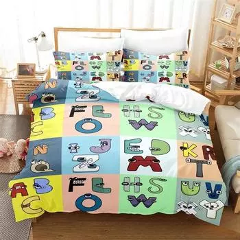 3D-принт с мультяшным алфавитом Lore AZ Комплект постельного белья для мальчиков и девочек, двуспальный размер, пододеяльник, наволочка, кровать для детей и взрослых 2/3 шт. 135X200cm