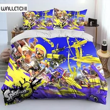 3D Print S-Splatoon Cartoon Bedding Set Duvet Cover Bed Set Quilt Cover Pillowcase Comforter king Queen Size Boys Adult Bedding 70x133cm 2pcs