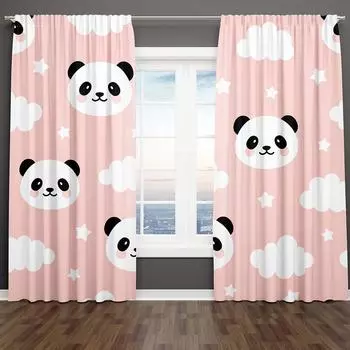 3D-принт, современная мультяшная милая панда, серия, бесплатная доставка, 2 шт., тонкая занавеска для окна, декор для гостиной и спальни 100W130H(CM)40x51in&Rod Pocket