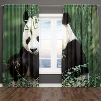 3D-принт, современный мультфильм, милая панда, серия, зеленые листья, 2 шт., тонкая занавеска для затенения, гостиная, спальня, домашний декор, крючок 100W130H(CM)40x51in&Rod Pocket