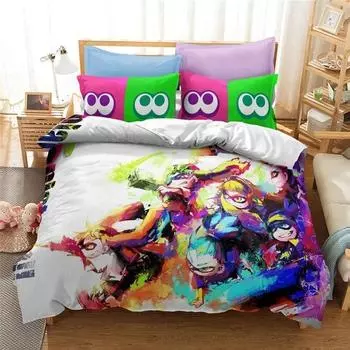 3D Print Splatoon Game Bedding Set,Duvet Cover Comforter Bed Set Quilt Cover Pillowcase,King Queen Twin Size Boys Girls Adults 70x133cm 2pcs
