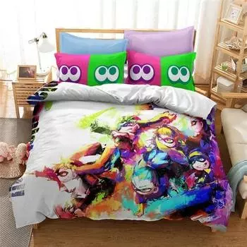 3D Print Splatoon Game Bedding Set,Duvet Cover Comforter Bed Set Quilt Cover Pillowcase,King Queen Twin Size Boys Girls Adults 70x133cm 2pcs