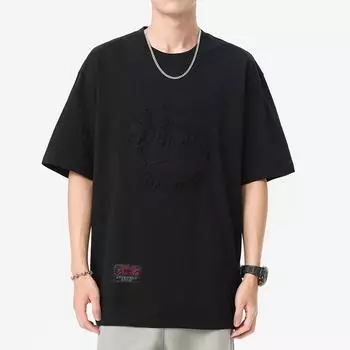 3D-принт Стальной принт Хлопок Американская винтажная футболка с короткими рукавами Мужская повседневная футболка Классические принтованные футболки Топы Футболки M чёрный