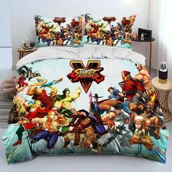 3D Print Street Fighter Retro Game Bedding Set Duvet Cover Bed Set Quilt Cover Pillowcase Comforter king Queen Size Boys Adult 70x133cm 2pcs