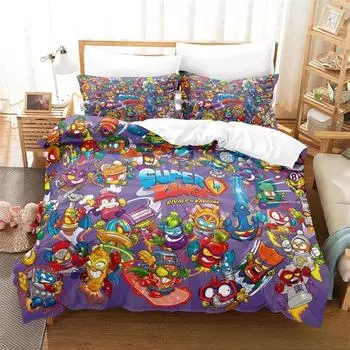 3D Print Super Zings Bedding Set,Duvet Cover Comforter Bed Set Quilt Cover Pillowcase,King Queen Twin Size Boys Girls Adults 135x200cm 2pcs