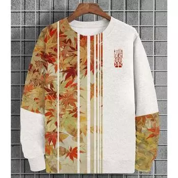 3D-принт Ukiyo-E Мужская толстовка Осенняя футболка большого размера для мужчин Футболка с длинным рукавом Топы Свободная повседневная мужская одежда большого размера S