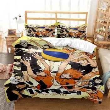 3d Print Volleyball Anime Haikyu Duvet Cover Set Cartoon Kids Boys Bedding Set Bedclothes Girls Teens Quilt Cover Bed Linen Set EU Twin 135x200cm