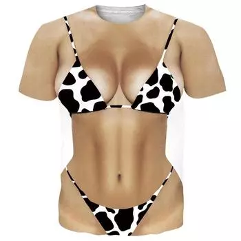 3D-принт Женская бикини-графика Смешная футболка для мужчин с коротким рукавом Футболка большого размера Повседневная креативная печать с круглым вырезом Футболки Топ S