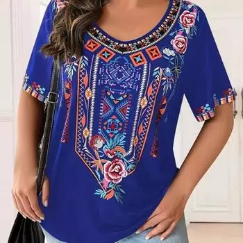 3D-принт женская футболка больших размеров Boho Harajuku с графическим принтом, короткий рукав, повседневные топы, уличная мода, женская одежда - синий цвет S