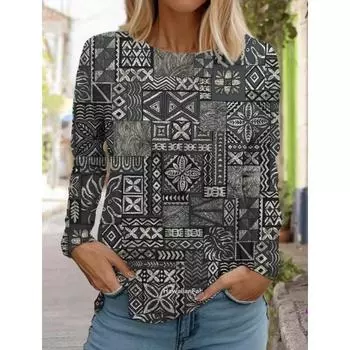 3D-принт женские гавайские ретро-модные топы с длинным рукавом и круглым вырезом, повседневная футболка с длинным рукавом, дизайнер S