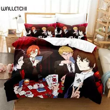 3D Printed Anime Bungo Stray Dogs Bedding Set,Girls Boys Adult Single Twin Queen Size,Duvet Cover Pillowcase Bedding 135x200cm 2pcs