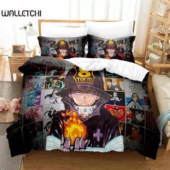 3D Printed Anime Fire Force Bedding Set,Kid Girls Boys Adult Single Twin Queen Size,Duvet Cover Pillowcase Bedding 135x200cm 2pcs