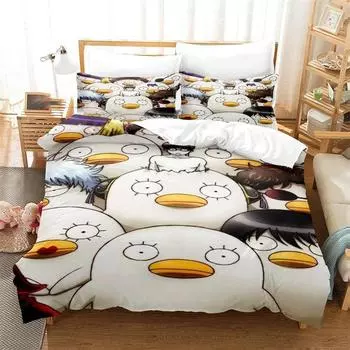 3D Printed Anime Gintama Gintoki Sakata Bedding Set Duvet Cover Double Twin Full Queen King Adults Kids Bedclothes Quilt Cover EU Single(135x200cm)