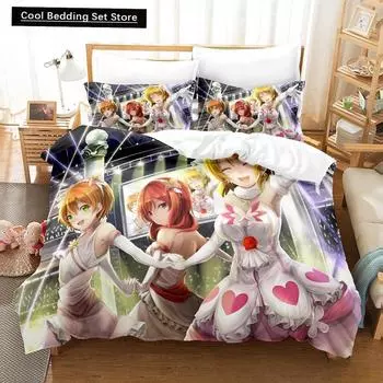 3D Printed Anime Kawaii Girs Love Live! Bedding Set Single Twin Full Queen King Size Bed Set Adult Kid Bedroom Duvetcover Sets EU single(135x200cm)