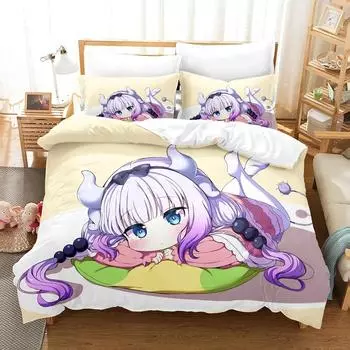 3D Printed Anime Miss Kobayashis Dragon Maid Kanna Bedding Set Boys Girls Twin Queen Size Duvet Cover Pillowcase Bed Kids Adult 70x133cm 2pcs