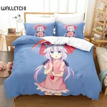 3D Printed Anime Miss Kobayashis Dragon Maid Kanna Bedding Set Boys Girls Twin Queen Size Duvet Cover Pillowcase Bed Kids Adult EU Single 135x200cm