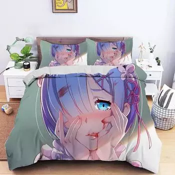3D Printed Anime Re Zero Ram Rem 3pcs Bedding Set Duvet Cover Bedroom Comforter Single Twin King _Size Quilt Cover Home Textiles EU Twin 135x200cm