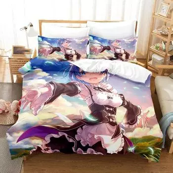 3D Printed Anime Re Zero Rem Ram Emilia Bedding Set Boys Girls Twin Queen Size Duvet Cover Pillowcase Bed Kids Adult 70x133cm 2pcs
