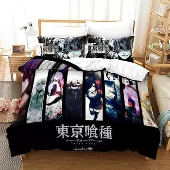 3D Printed Anime Tokyo Ghoul Bedding Set Duvet Cover Kaneki Ken Double Twin Full Queen King Adult Kids Bedclothes Quilt a Cover EU Twin(135x200cm)