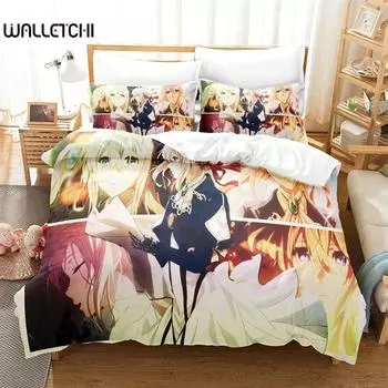 3D Printed Anime Violet Evergarden Bedding Set,Girls Adult Single Twin Queen Size,Duvet Cover Pillowcase Bedding 135X200cm