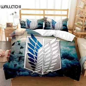 3D Printed Attack On Titan AOT Bedding Set Anime Eren Yeager Duvet Cover Double Twin Full Queen King Adult Kids Bedclothes Quilt 135X200cm