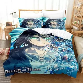 3D Printed Attack on Titan Final Season Bedding Set Eren Duvet Cover Double Twin Full Queen King Adult Kids Bedclothes Quilt Cov 70x133cm 2pcs
