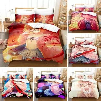 3D Printed Beyond the Boundary Bedding Set Pillowcase Duvet Cover Double Twin Full Queen King Adult Kids Bedclothes Quilt Cover EU Single 135x200cm