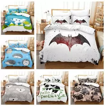3D Printed Cartoon Animal Bedding Set Cute Pattern Girl Kid Room Down Duvet Cover and Pillowcase 2/3pc Single Bed Duvet Cover Set Gift DE 100x135cm