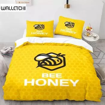 3D Printed Cartoon Bee Bedding Set,Duvet Cover Comforter Bed Set Quilt Cover Pillowcase,King Queen Twin Size Boys Girls Adults 135X200cm