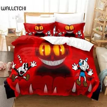 3D Printed Cartoon Cuphead Show Bedding Set,Girls Boys Adult Single Twin Queen Size,Duvet Cover Pillowcase Bedding 135x200cm 2pcs