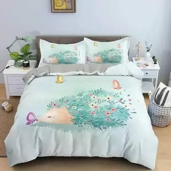 3D Printed Cartoon Hedgehog Bedding Sets exquisite bed supplies set duvet cover bed comforter set luxury birthday gift 135x200cm 2pcs