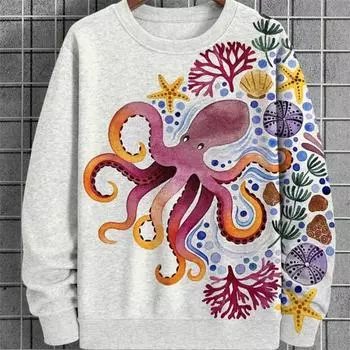 3D Printed Cat Shark Jellyfish Men s Hoodie Marine Animal Pattern Pullover Casual Street O-Neck Sweater Hoodie Long Sleeve Top S