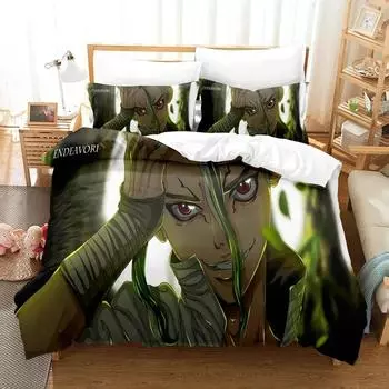 3D Printed Dr.Stone Senku Bedding Set Boys Girls Twin Queen Size Duvet Cover Pillowcase Bed Boys Adult Home Textileextile EU single(135x200cm)