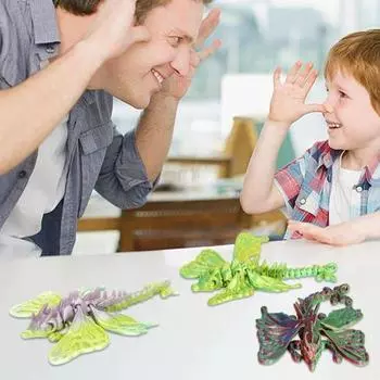 3D Printed Dragon Articulated Flying Dragon with Butterfly Wings Desktop Ornament Collectible Dragon Stress Relief