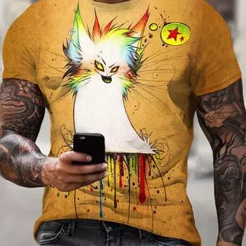 3D Printed Fashion Monster Pattern Front Printed Men s T-shirt Pattern T-shirt Short-sleeved T-shirt Casual Summe Round Neck S