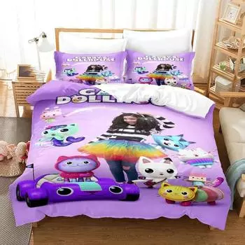 3D Printed Gabby Dollhouse Bedding Set Cartoon Duvet Cover Double Twin Full Queen King Adult Kids Bedclothes Quilt Cover 70x133cm 2pcs
