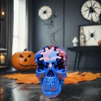 3D Printed Gear Skull Toy Stress Anxiety Relief Spin Skull Decoration Portable Mechanical Interlocking Gear Head Sensory Fidget Toy синий