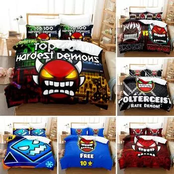 3D Printed Geometry Dash Bedding Set Pillowcase Game Duvet Cover Double Twin Full Queen King Adult Kids Bedclothes Quilt Cover 70x133cm 2pcs