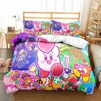 3D Printed Kawaii Cartoon Kirbys Bedding Set Single Twin Full Queen King Size Bed Set Adult Kid Bedroom Bedding Gift 135x200cm 2pcs