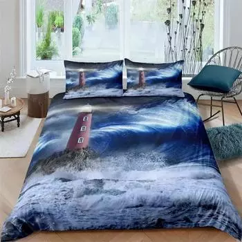 3D Printed Lighthouse Bedding Set,Duvet Cover Comforter Bed Set Quilt Cover Pillowcase,King Queen Twin Size Boys Girls Adults 135X200cm