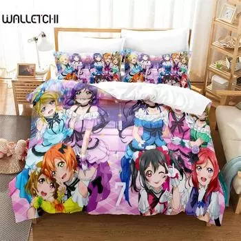 3D Printed Love Live Bedding Set,Duvet Cover Comforter Bed Set Quilt Cover Pillowcase,King Queen Twin Size Boys Girls Adults 135X200cm
